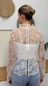 Spitzen Oberteil mit hohem Kragen und Blumenmuster