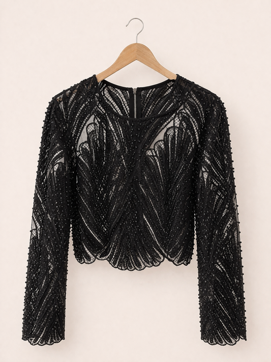 Pailletten Langarm Top Damen