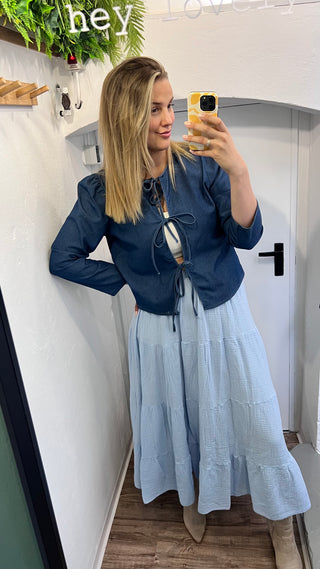 Denim Cardigan mit Schleifen