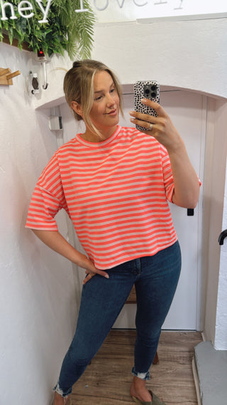 Gestreiftes Oversize-Shirt Neon