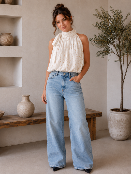 Schluppen Bluse ärmellos Dots
