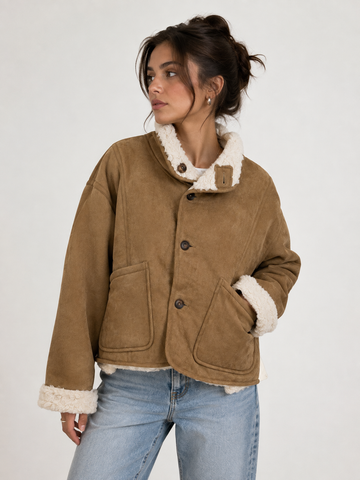 Wendejacke in Velouroptik mit Teddyfell