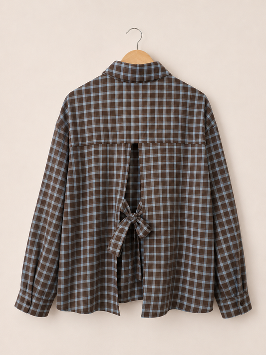 Karierte Bluse mit Schleife