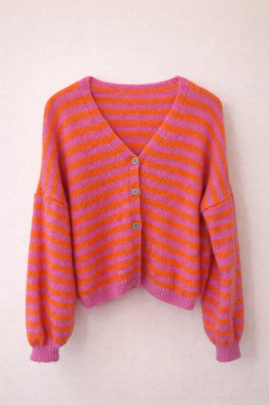 Strickjacke Streifen V Ausschnitt