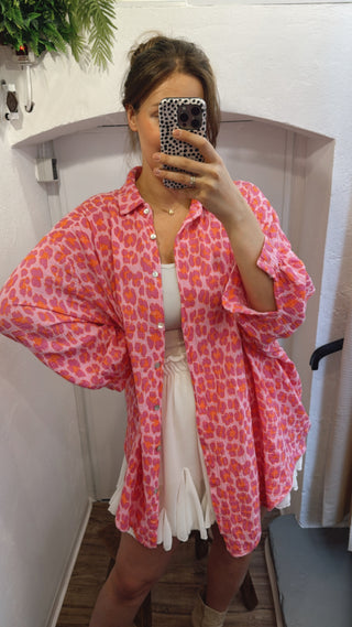 Musselin Bluse oversize Leo pink