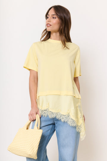 T-Shirt mit Spitze gelb