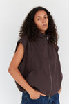 Oversized Weste mit Stehkragen in Dunkelbraun