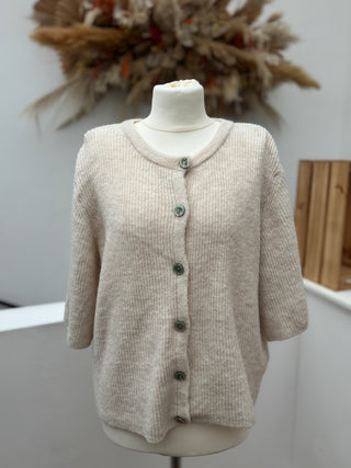 Feinstrick Cardigan kurzarm beige