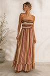 Musselin-Maxi Kleid mit Streifen beige