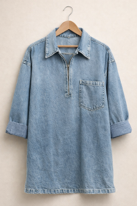Oversized Denimkleid mir Reißverschluss und Kragen