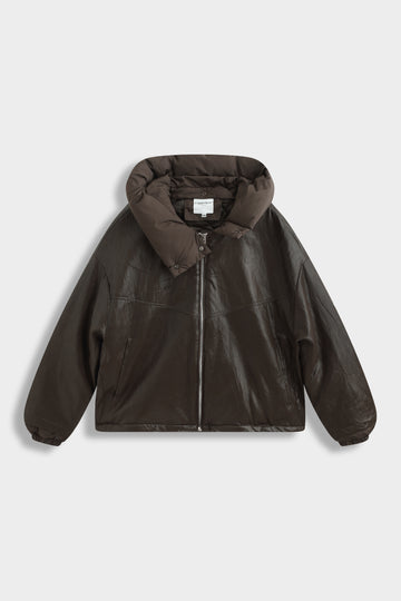 Leather Look Puffer Jacket – Chocolate Brown