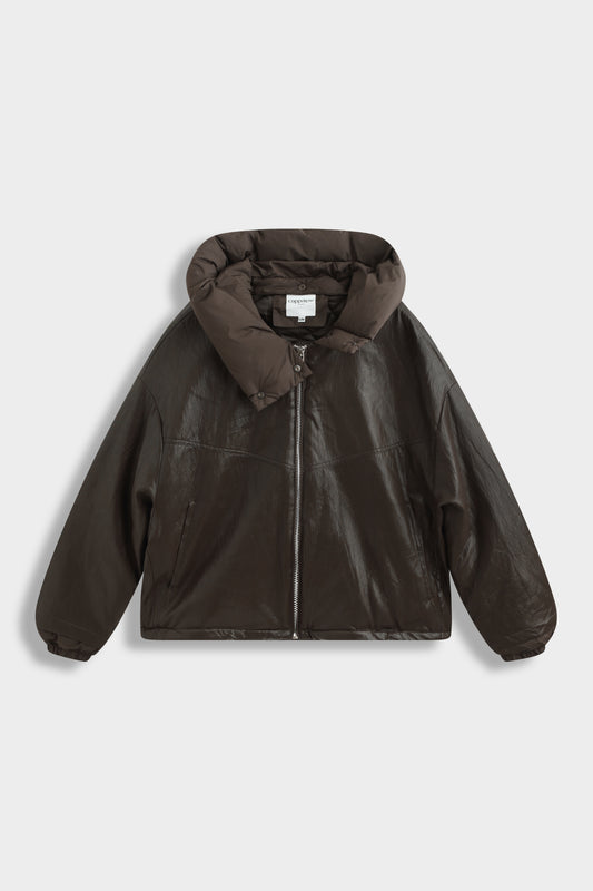 Leather Look Puffer Jacket – Chocolate Brown