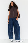 Oversized Weste mit Stehkragen in Dunkelbraun