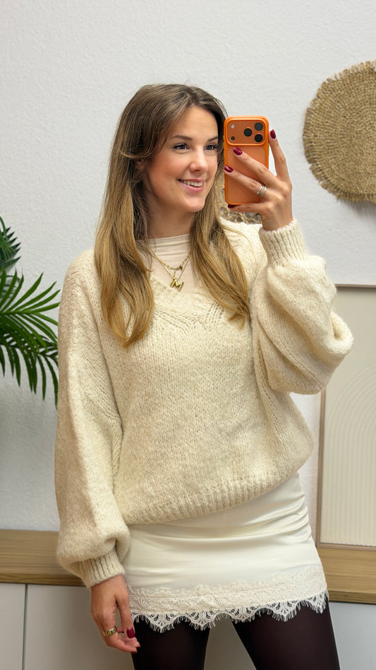 Kuscheliger V-Ausschnitt Strickpullover mit Kid Mohair
