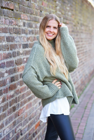 Oversize Pullover khaki - "PAULA" Short