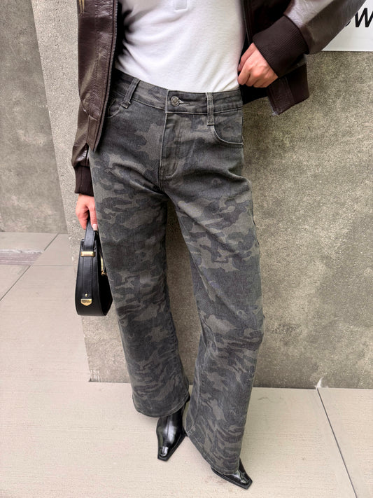 Dark Camouflage Wide Leg Jeans