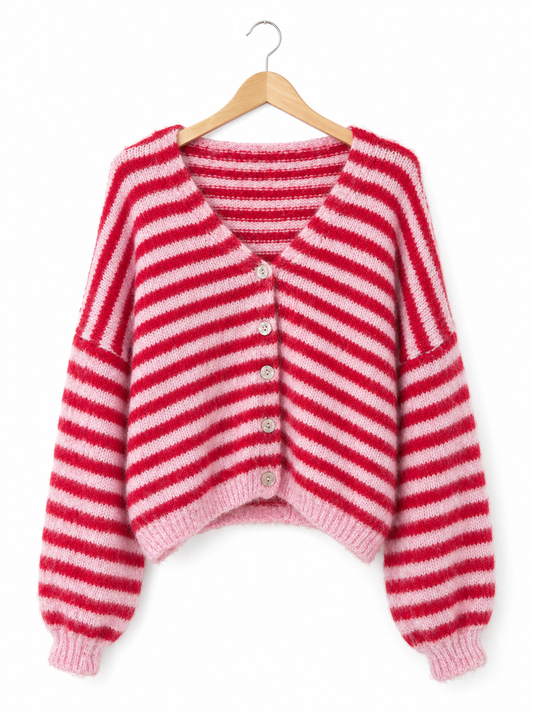Strickjacke Streifen V Ausschnitt