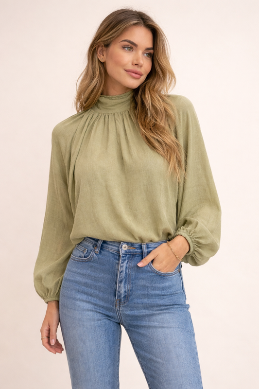 Fließende Bluse mit Stehkragen