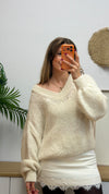 Kuscheliger V-Ausschnitt Strickpullover mit Kid Mohair