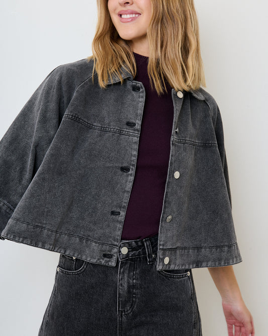 Cropped Denim Jacke mit 3/4-Ärmeln