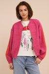 Pinke Bouclé-Bomberjacke mit Streifen