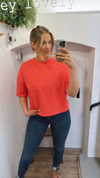 Gestreiftes Oversize-Shirt Neon