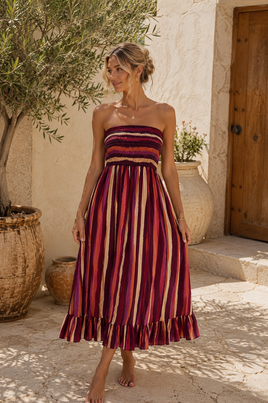 Musselin-Maxi Kleid mit Streifen rot