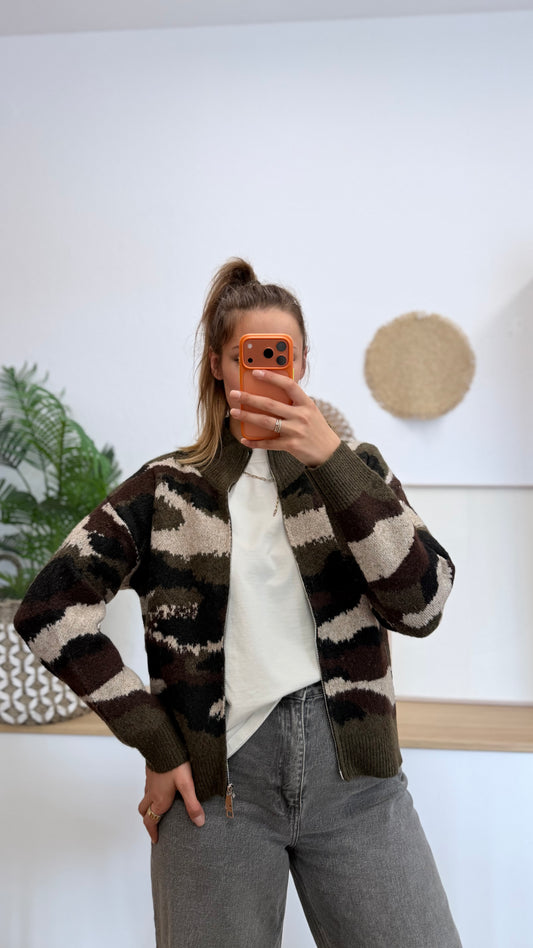 Camouflage Strickjacke