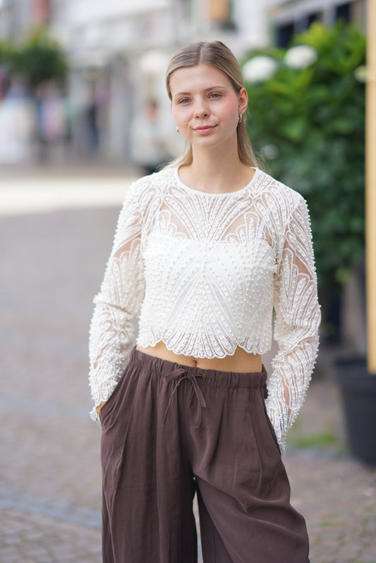 Pailletten Langarm Top Damen
