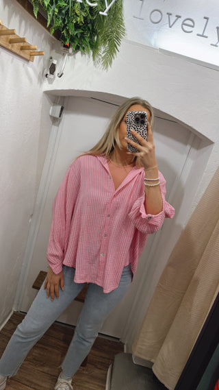 Musselin Bluse oversize gestreift rosa