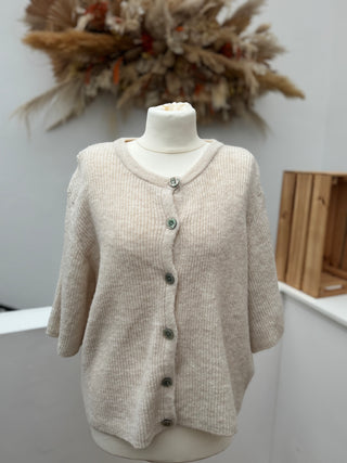 Feinstrick Cardigan kurzarm beige