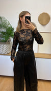 Pailletten Longsleeve mit Blumenmuster