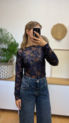 Pailletten Longsleeve mit Blumenmuster