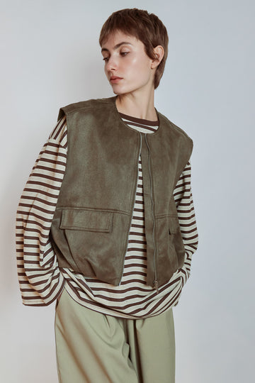 Velours-Weste in Khaki