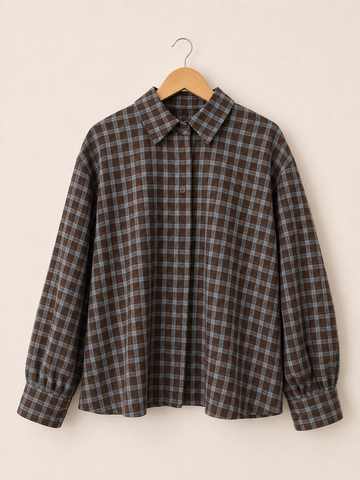 Karierte Bluse mit Schleife