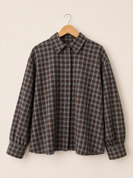 Karierte Bluse mit Schleife