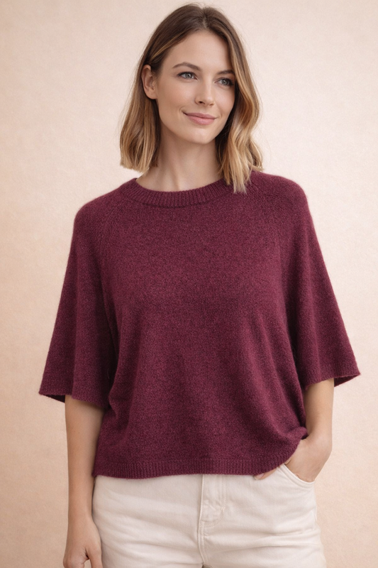 Baby Alpaka 3/4 Pullover weinrot