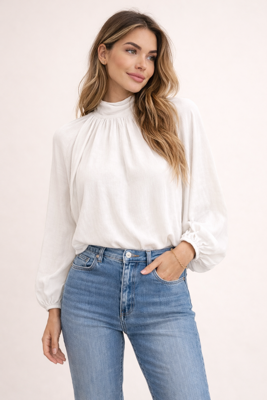 Fließende Bluse mit Stehkragen