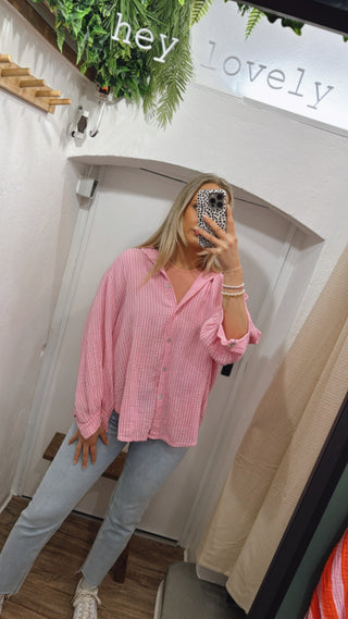 Musselin Bluse oversize gestreift rosa