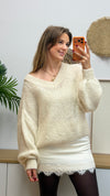 Kuscheliger V-Ausschnitt Strickpullover mit Kid Mohair