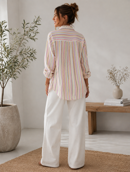 Musselinbluse Candy Stripe taupe