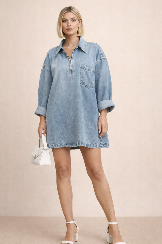 Oversized Denimkleid mir Reißverschluss und Kragen