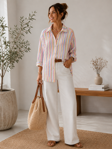 Musselinbluse Candy Stripe taupe