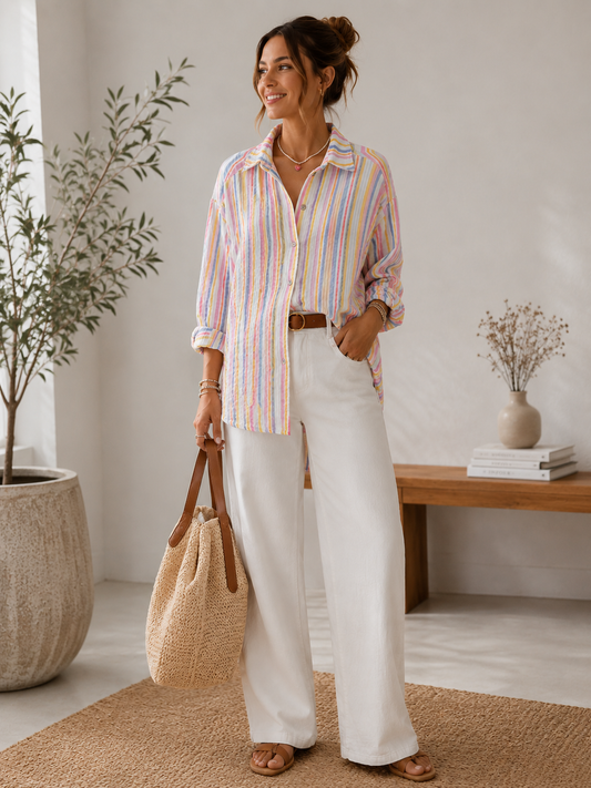 Musselinbluse Candy Stripe taupe