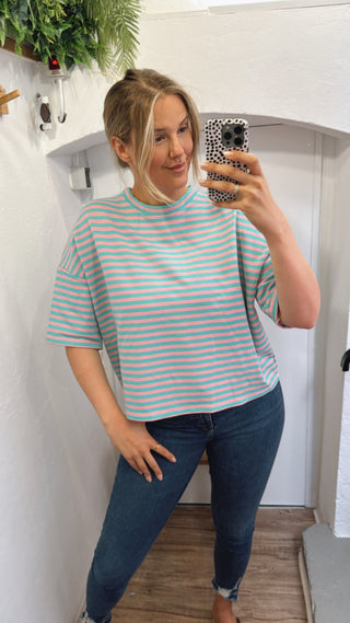 Gestreiftes Oversize-Shirt Neon