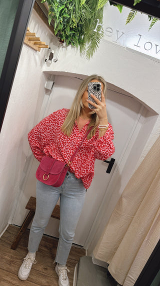 Musselin Bluse oversize leo rot