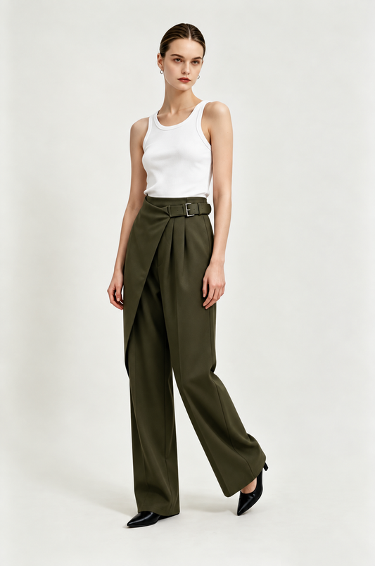 Bundfaltenhose mit Wickel-Detail