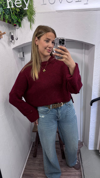Grobstrick Pullover Bordeaux short