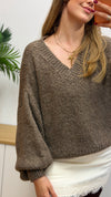 Kuscheliger V-Ausschnitt Strickpullover mit Kid Mohair