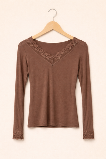 Kaschmir Longsleeve mit Spitze
